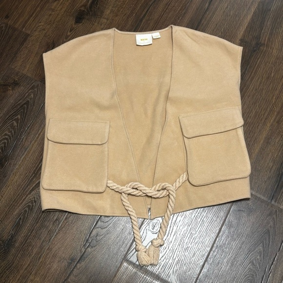 NWT Maeve by Anthropologie Cropped Sweater Vest Boxy  Academia Utility tan  Rope - Picture 3 of 9